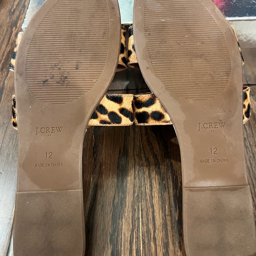J.Crew Leopard Calf Hair Slide Sandals Size 12 Beachside Animal Print - Picture 5 of 5